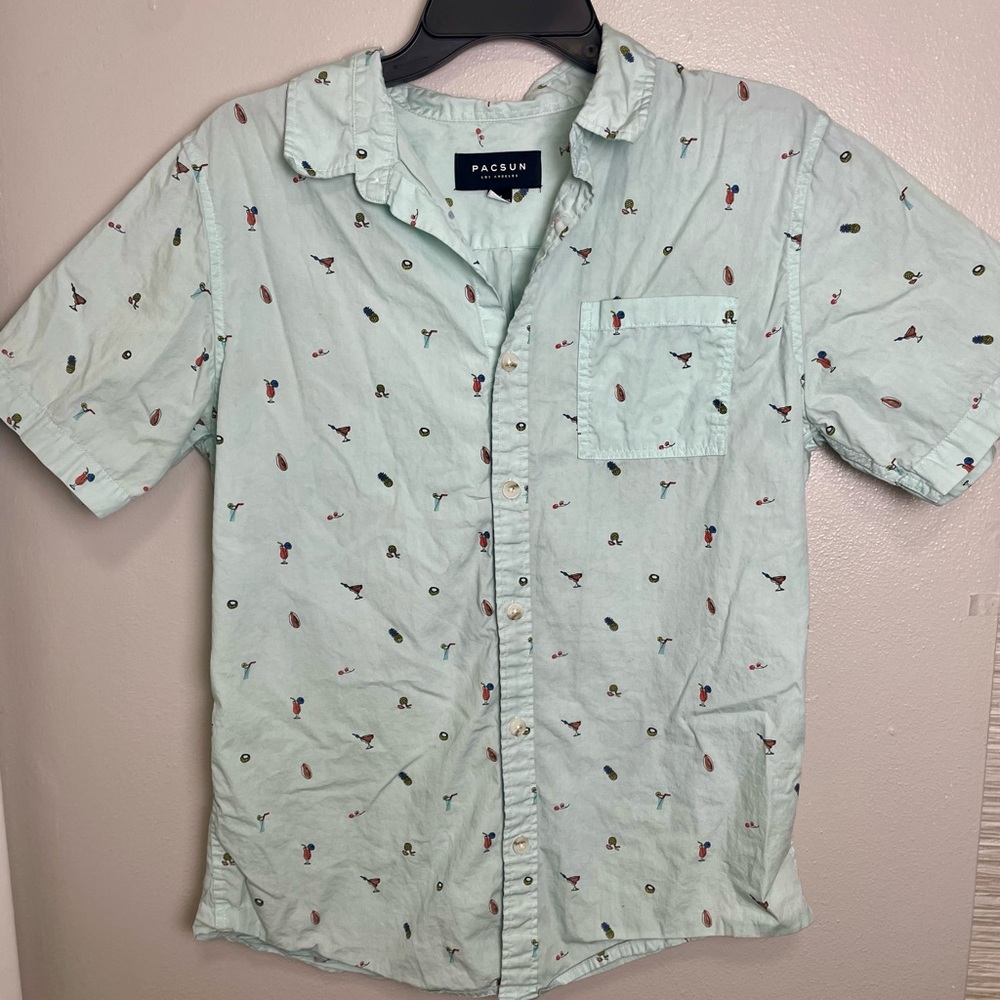 PacSun Mint Green Patterned Men's Vacation Button Down Shirt